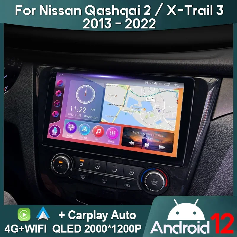 

Автомагнитола MAMSM для Nissan Qashqai 2 J11 X-Trail 3 T32 2013-2022, автомагнитола на Android 12, мультимедийный видеоплеер с GPS, 4G, Авторадио Carplay