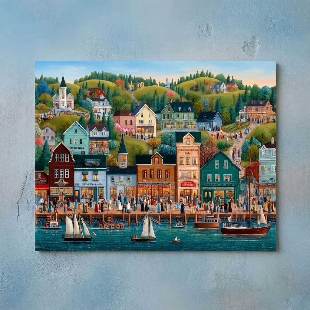 Scenic Town Jigsaw Puzzle-Harbor Village,Colorful Seaside Houses,Autumn Hillside,Cobblestone Street-Adult Relaxation Home Gift