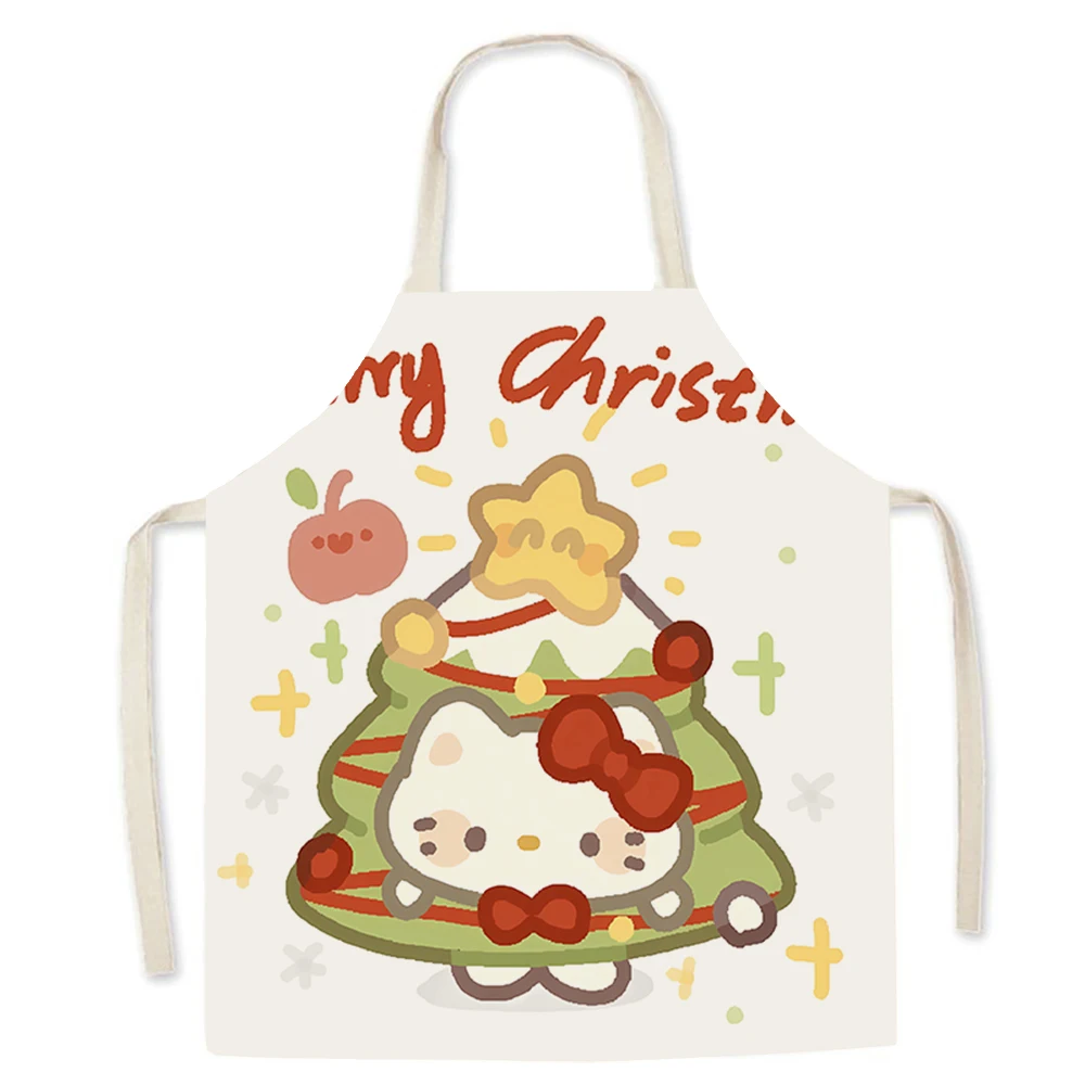 Sanrio Christmas apron ‌‌ Kuromi Cinnamon Dog Print Linen Apron Kitchen Restaurant Waiter Chef Apron Children\'s Bib Anti-fouling