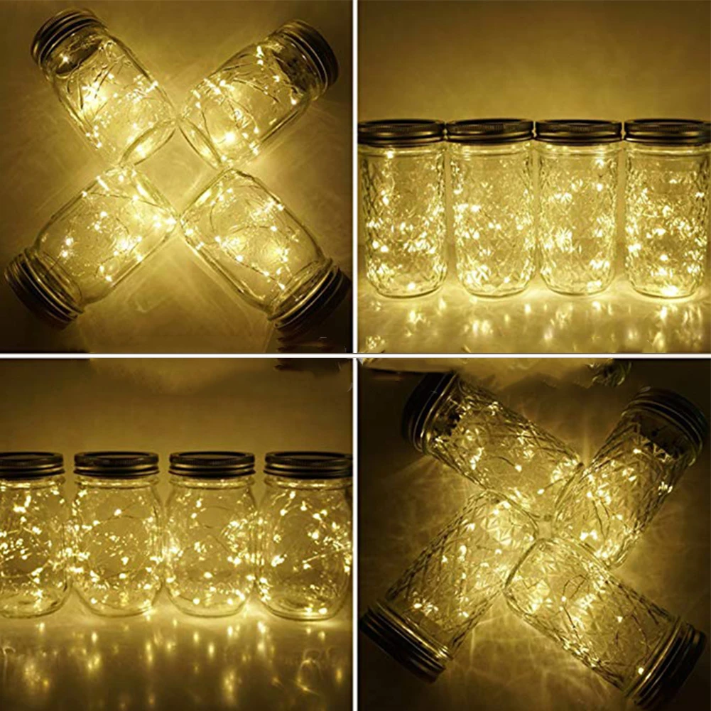 LED Mason Jar Light Strings, 20 lâmpadas, tampa de garrafa solar, Yard Mason Lamp, lâmpada ao ar livre, 2m, 2pcs