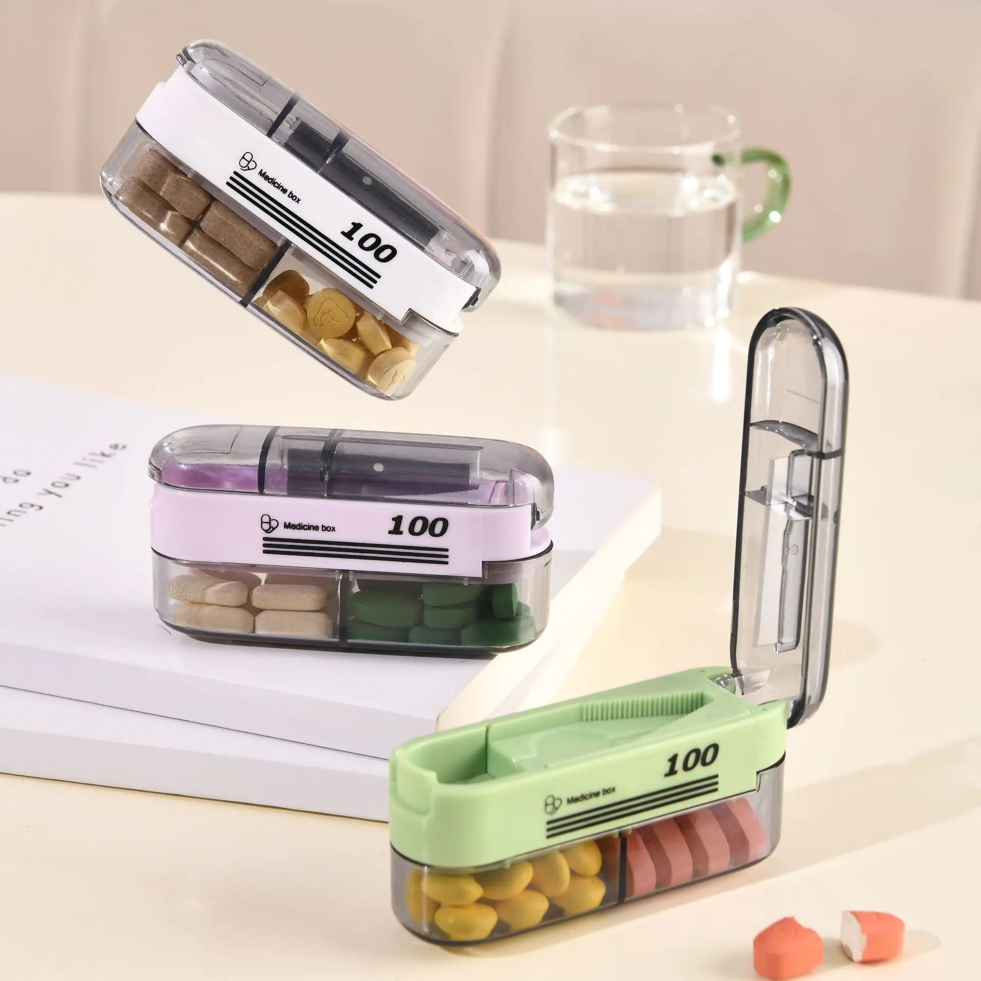 

7-Day Portable Pill Organizer with Cutter Multi-Functional Moisture-Proof Medicine Storage Box Trendy Daily Health Management