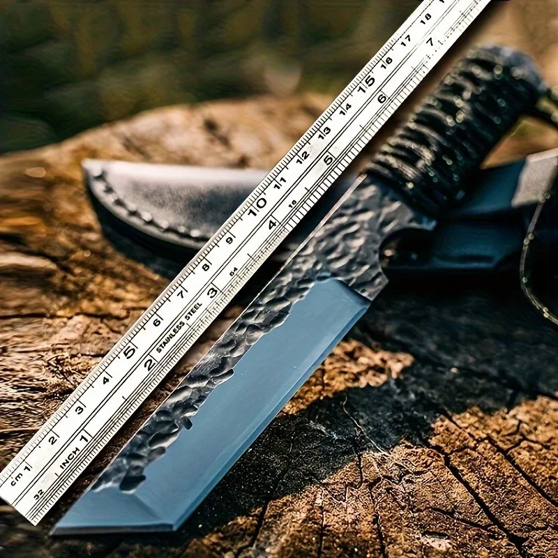 

Уличное прямое лезвие, стальное лезвие с защитным рукавом, Ручная ковка, узор молотка, высококачественные инструменты для туризма и кемпинга