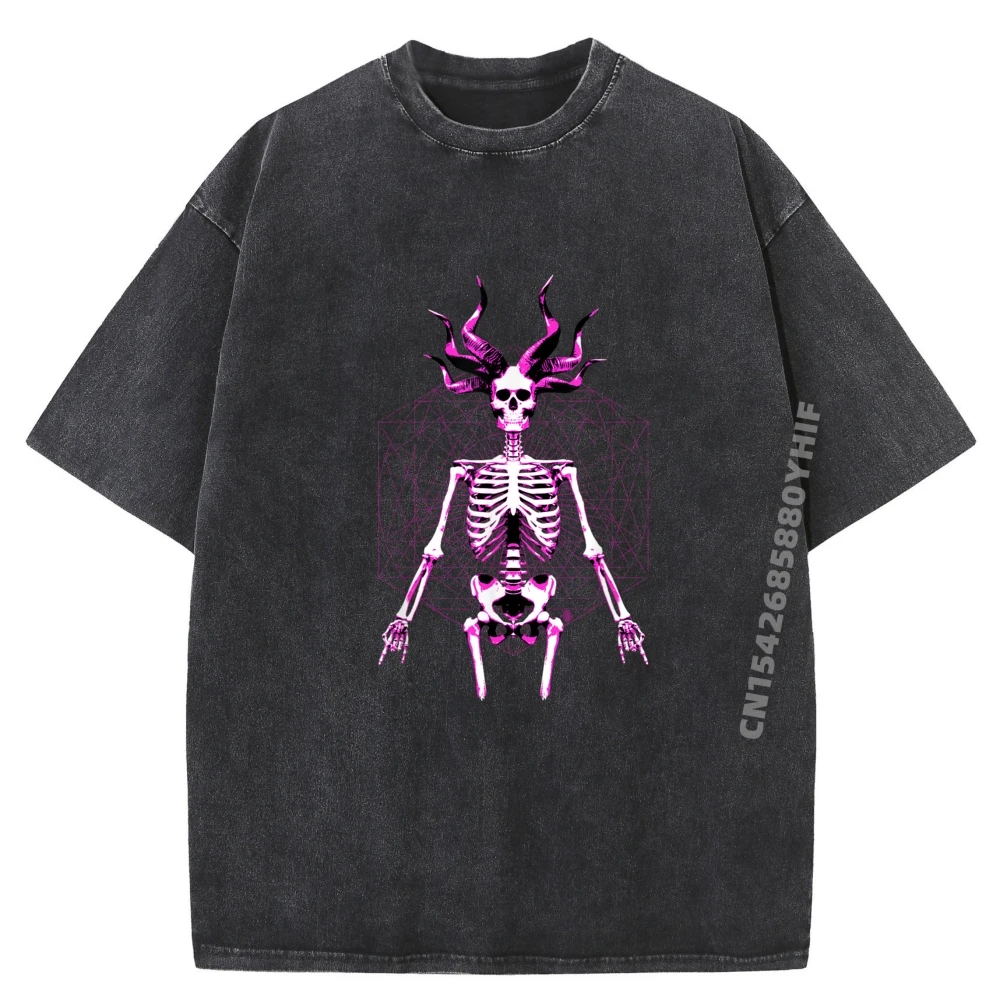 

Occult Devil Skeleton Black Black Graphic Tees Retro Washed Shirt Luxury Designer Clothes Summer Breathable Tops
