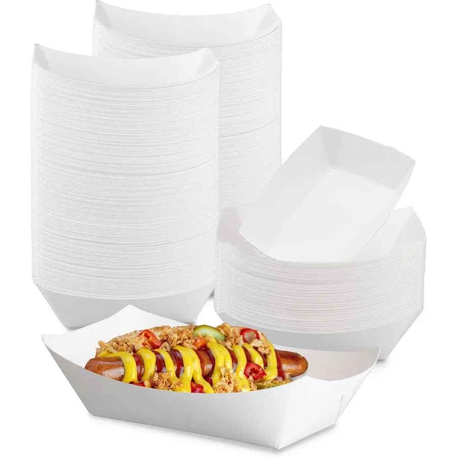 

[1000 упаковок, 2 фунта, бумажные лотки для еды, сверхмощные одноразовые лодки для еды, белый лоток начо для вечеринок, верховых пикников, карнавала, вмещает Sa