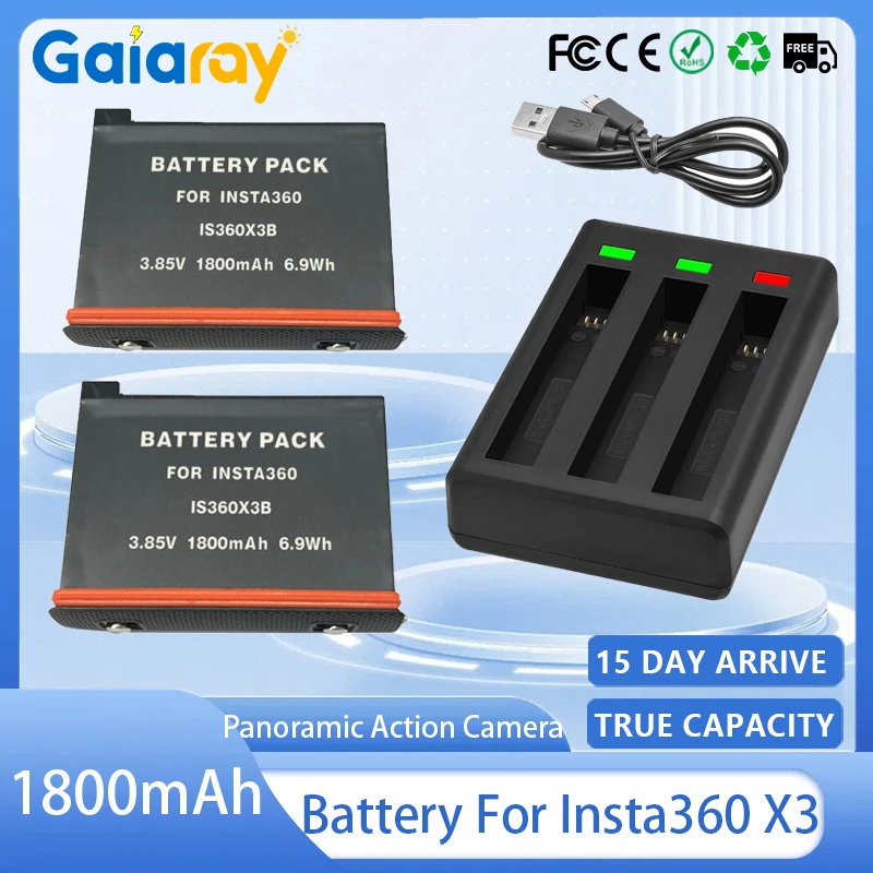 For Insta360 X3 Battery 3.85V 1800mAh Rechargeable Li-ion Battery Fast Charging Case Storage Box 360 Panoramic Action Cameras