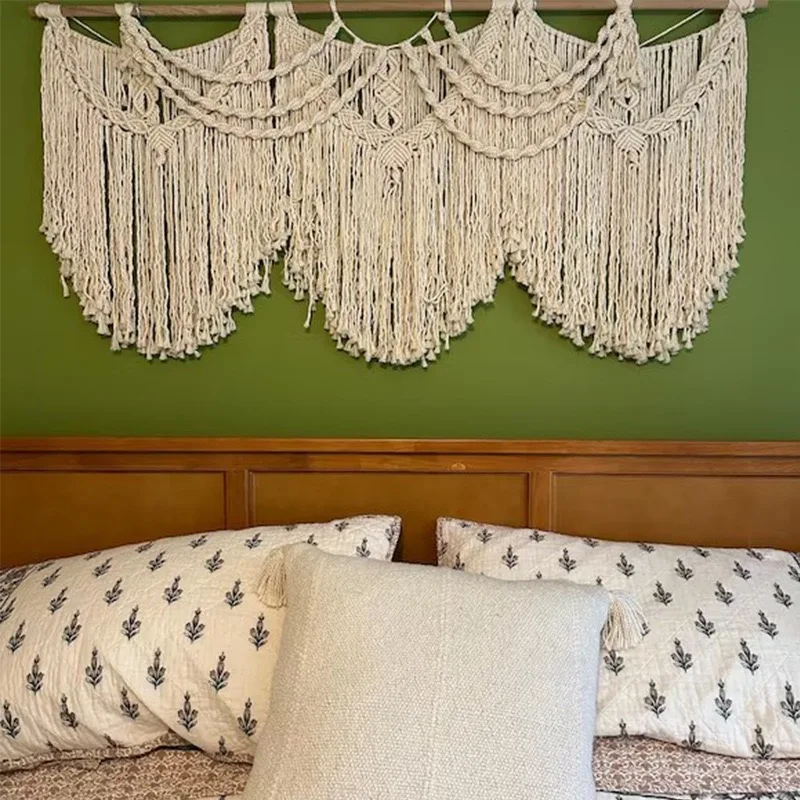 

Handwoven Bohemian Art Living Room Decorative Wall Hanging Home Tassel Cotton Rope Macrame Southeast Asian Style Pure Color