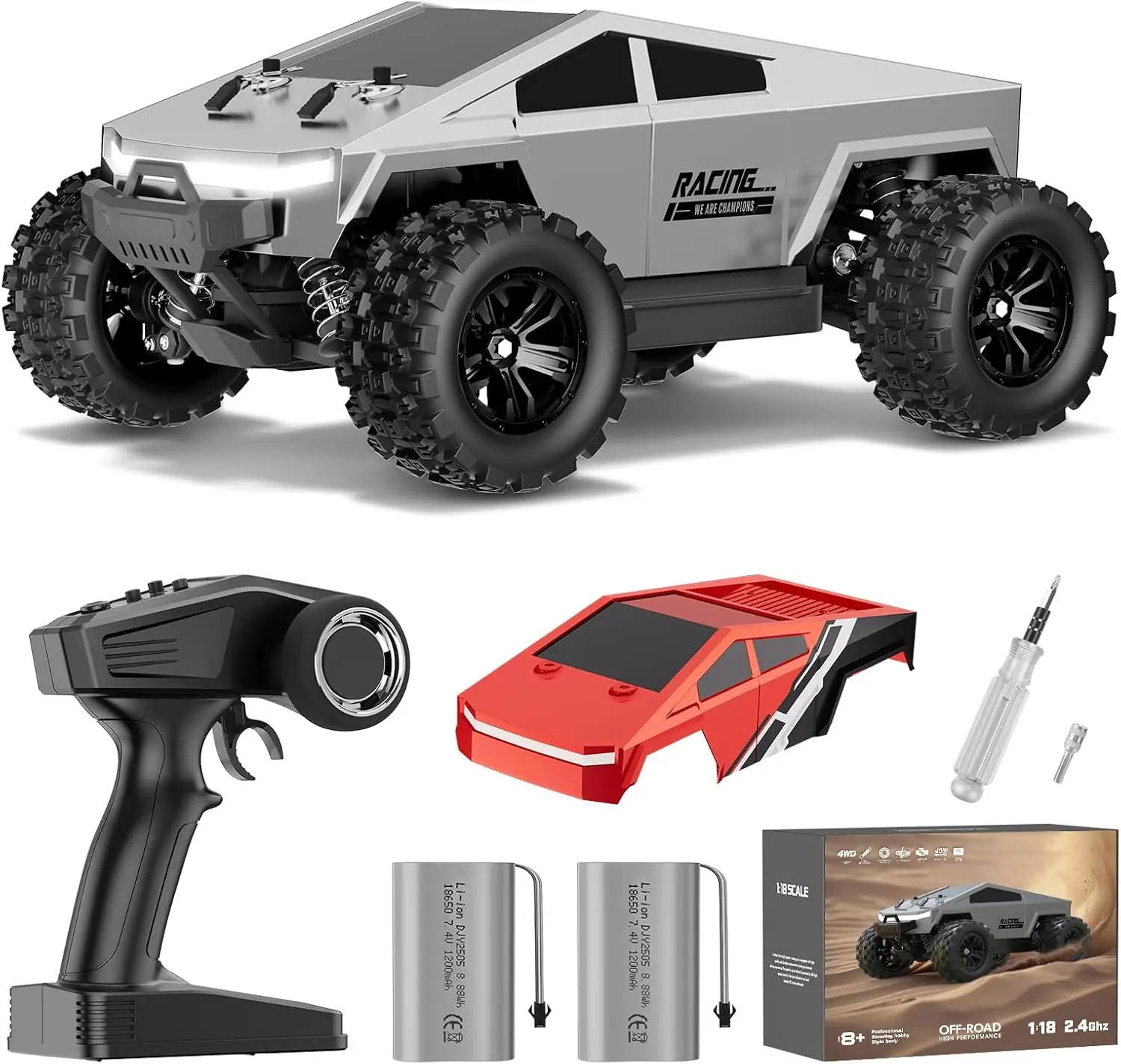 

1:18 Fast RC Car 40 KPH High Speed 4X4 Remote Control Monster Truck, All Terrain Off-Road Pickup with 2 Batteries, 2.4GHz, 2