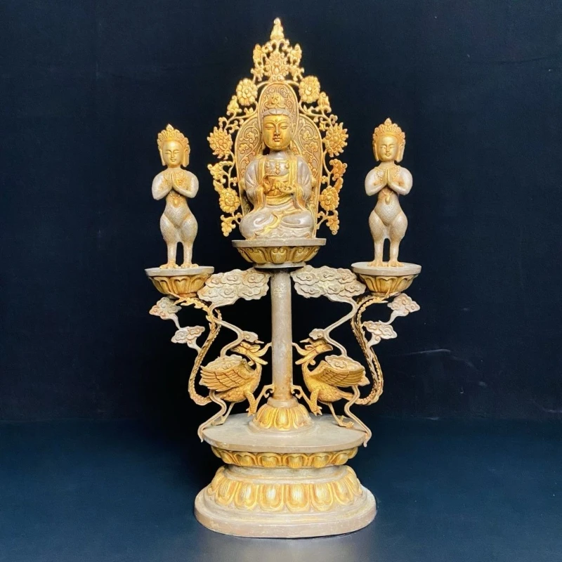 Buddha statue collection ornament high relief carving double dragon entrenched