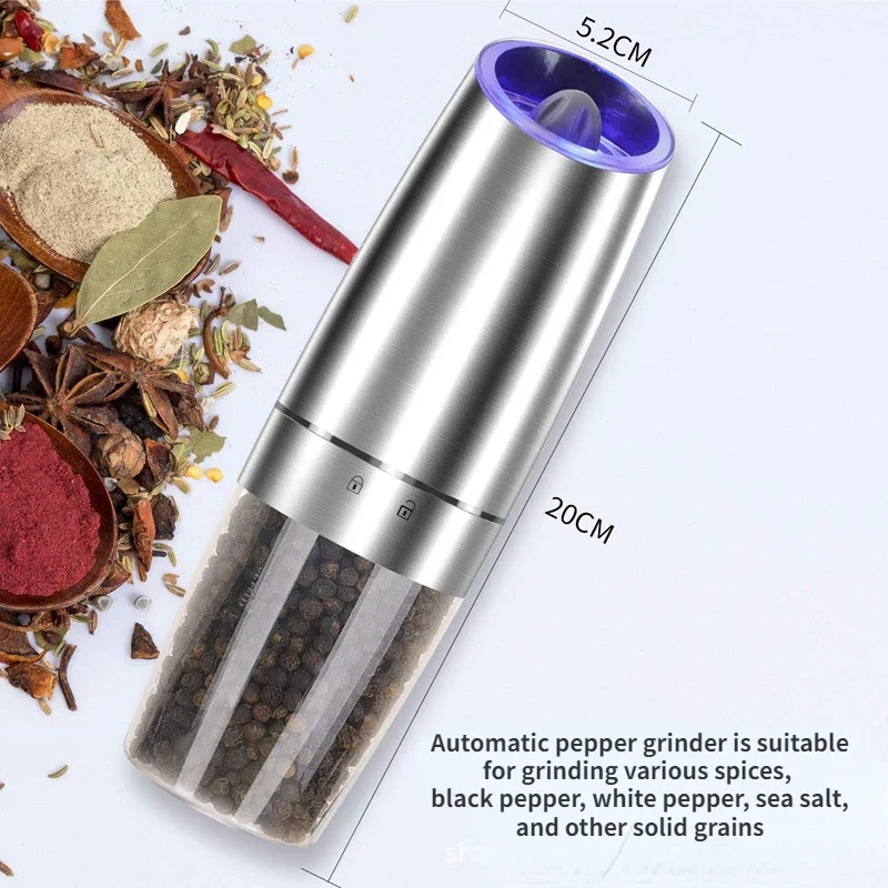 Electric Automatic Mill Spice Salt and Pepper Grinder Gravity LED Light Adjustable Coarseness Kitchen Steak Tool Sets