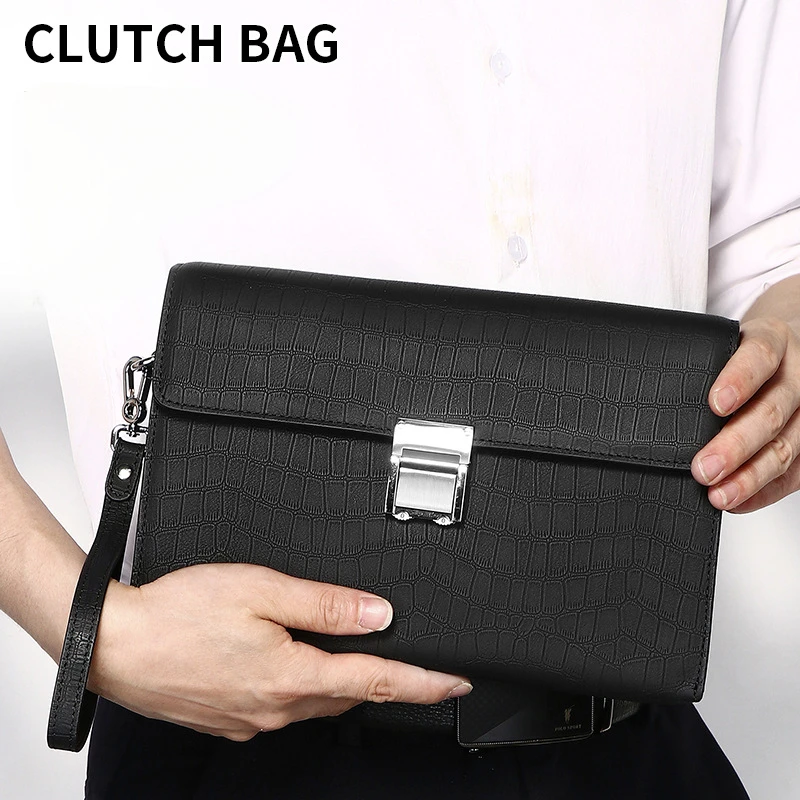 High-end Business Men's Bag Real Cowhide Leather Crocodile Pattern Men's Password Lock Clutch Bag Envelope Bag Wallet Card Holde