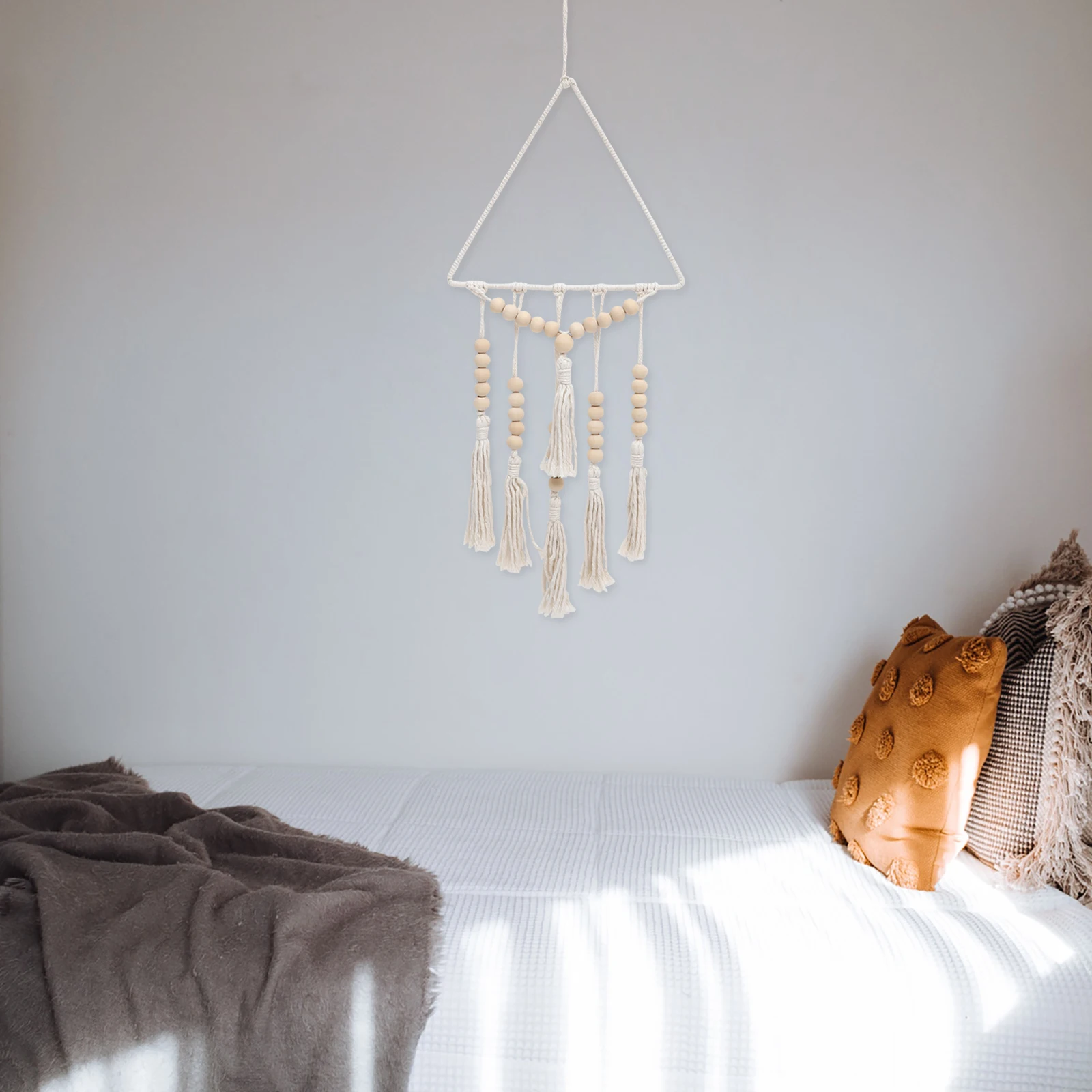 

Boho Wall Hanging Tapestry Style Wooden Beads Cotton Thread Tassel Decor Farmhouse Home Decoration