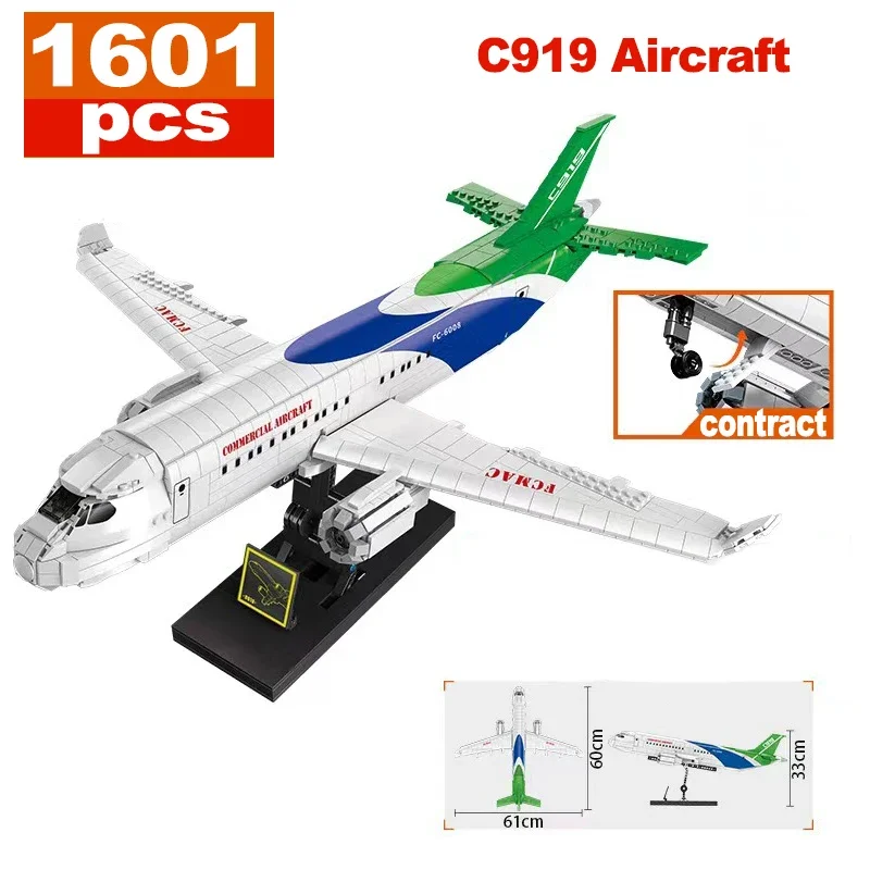 

New 1601 Pcs Technical Moc China C919 Aircraft City Cargo Military Plane Bricks Technical Model Building Blocks Kid Toy Gifts
