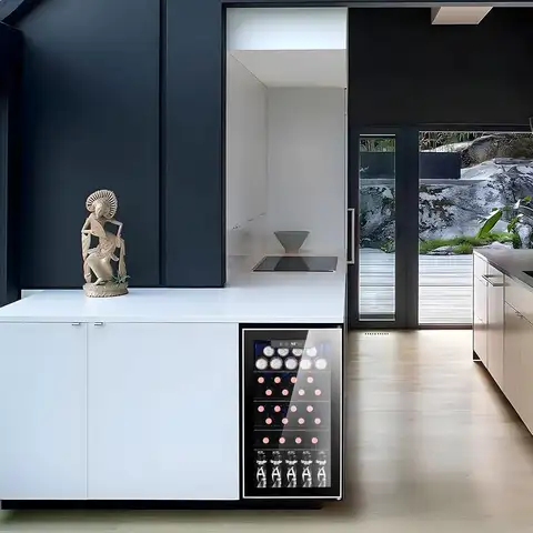 26 Bottle 130 Can Wine Cooler/Cabinet Refrigerator Mini Wine Cellar Beer Soda Clear Glass Door Bar Fridge Quiet, Customized