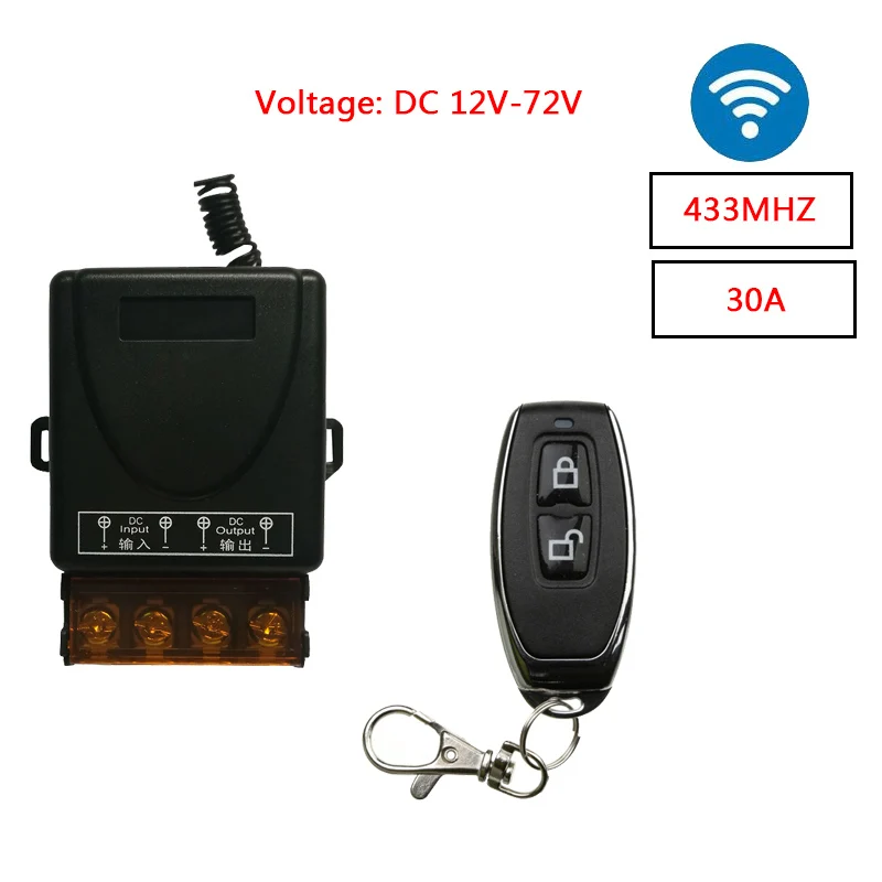 High Power 433MHz Wireless Universal Remote Control Switch DC 12V 24V 48V 60V 72V 30A Receiver Module For Car Water Pump