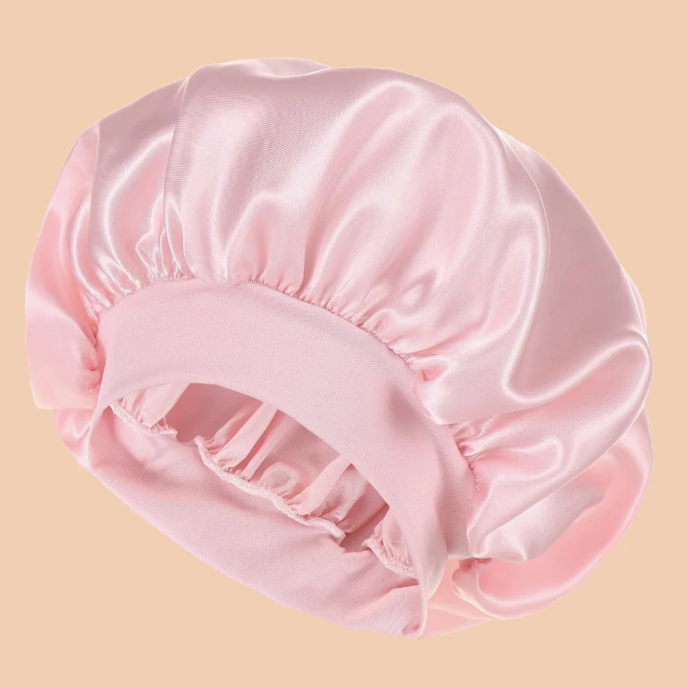 1pc Women's Solid Color Soft Satin Elastic Leak-Proof Wide-Brimmed Shower Cap for Everyday Use Very Comfortable Premium Quality