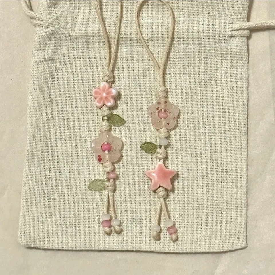 

Cute Star Flower Phone Charm Ceramic Beaded Phone Lanyard Pastel Colors For Girl Bag Camera Pendant Anti-Lost Strap
