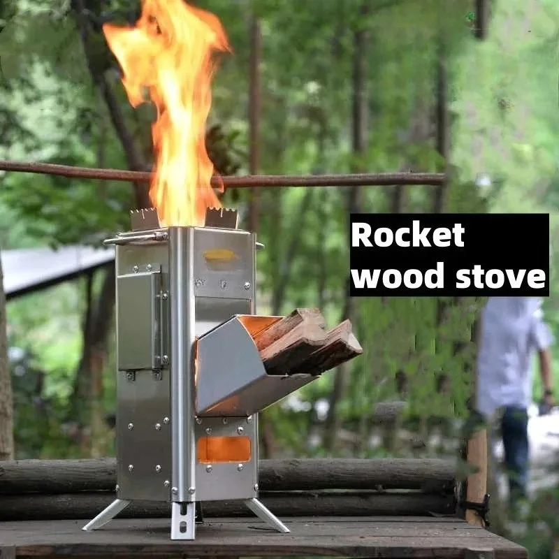 Stainless Steel Folding Rocket Firewood Stove    Outdoor Camping Brazier for Cooking Boiling Water