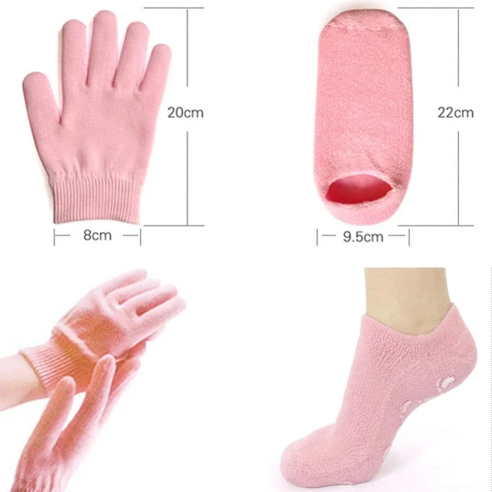 Reusable SPA Gel Silicone Socks with Gloves Moisturizing Whitening Exfoliating Velvet Smooth Beauty Hand Pedicure Foot Care Set