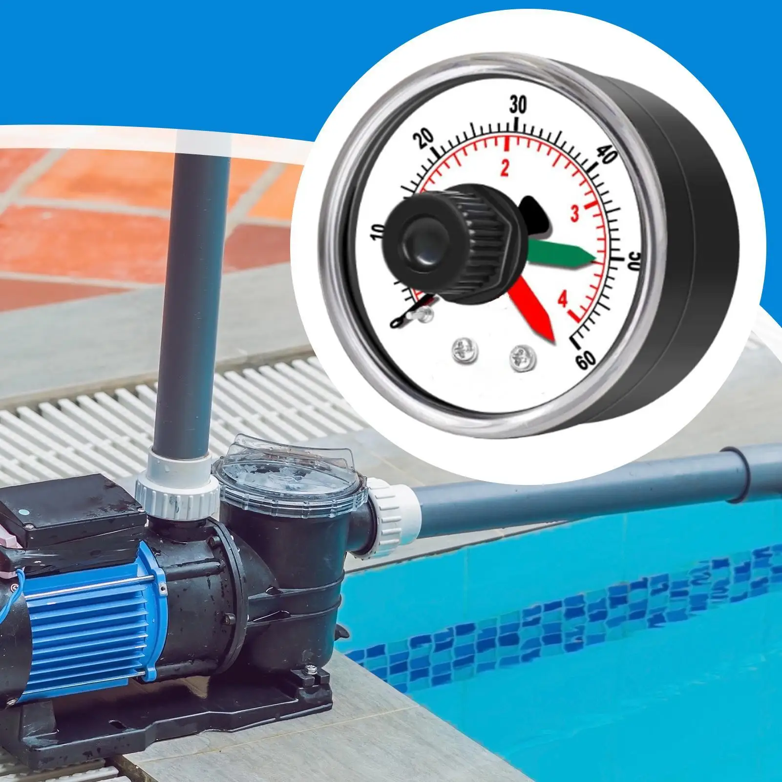 

ECX2712B1 Манометр 0-60 фунтов на квадратный дюйм Сменный осевой манометр с циферблатом для сеновых фильтров для бассейна Система фильтрации бассейна