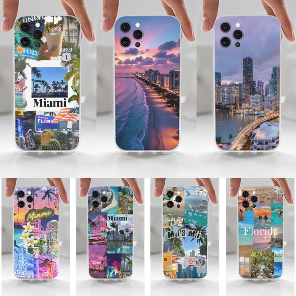 

Summer Art Miami Florida Case For iPhone 16,15,14,17,13,12,11 Plus,Pro,Max,XR,XS,X,7,8 Plus,SE,Mini,Transparent,Silicone