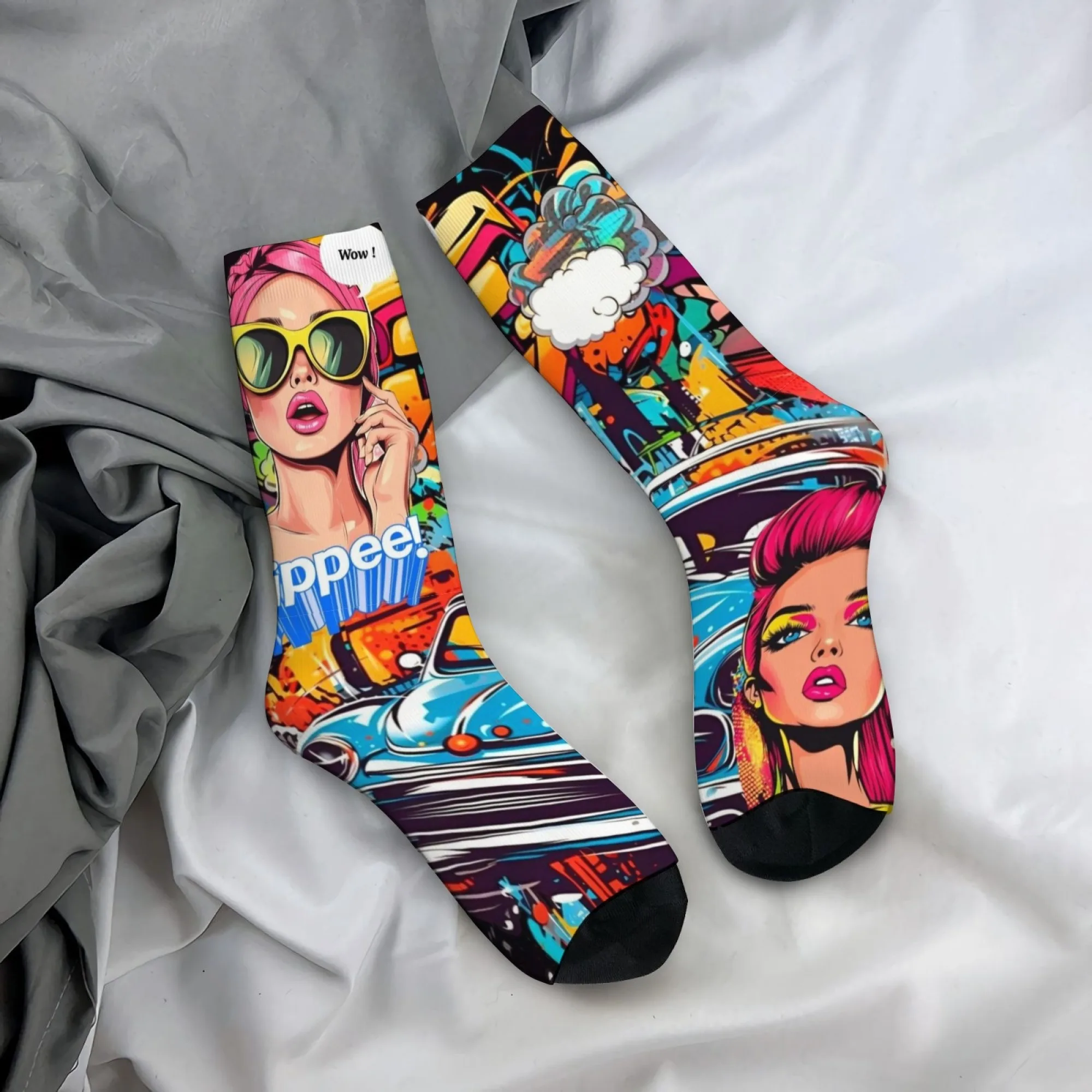 Pop Art Fashion Novelty American Women's Print Men's Socks  Comfortable Breathable Soft Socks Street Retro Harajuku Style Socks