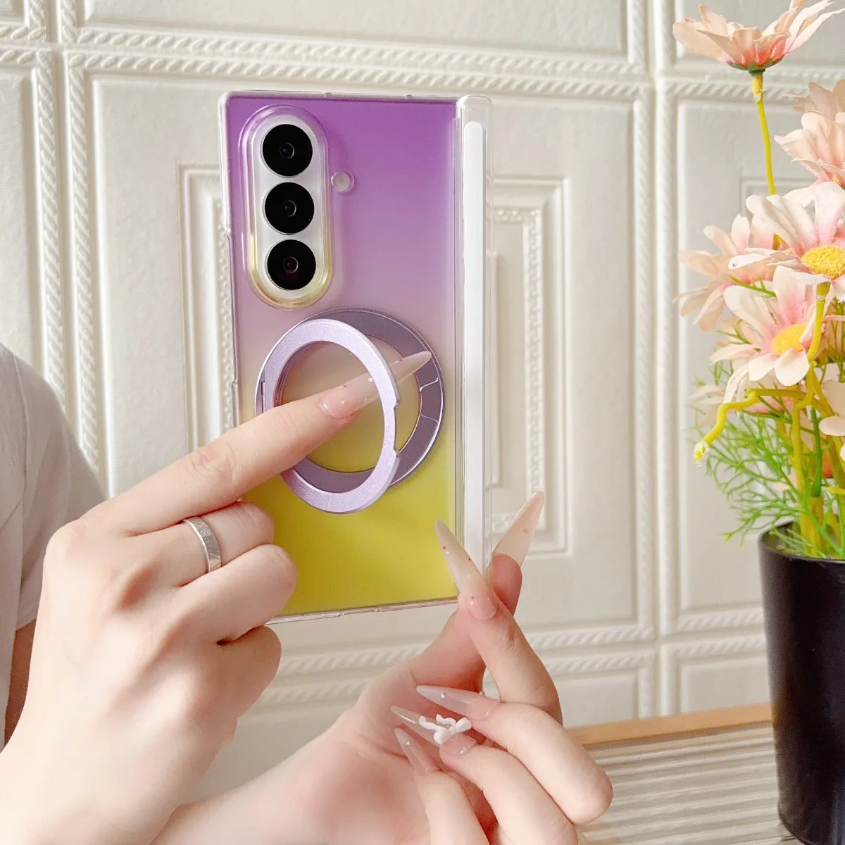Gradient Transparent Rotate Ring Stand Magnetic Phone Case for Samsung Galaxy  Z Fold 7 6 5 8 Ultra With Hinge Protector Cover - view 3
