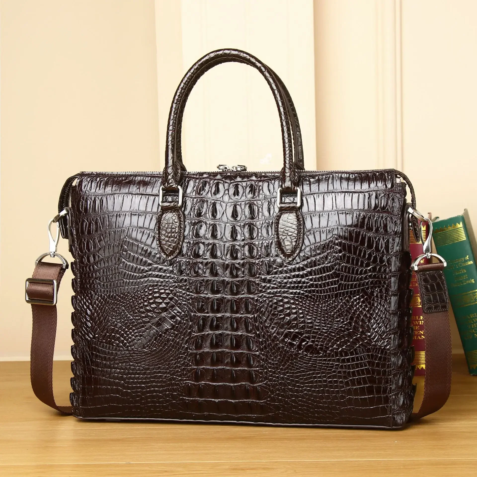 2025 New alligator Laptop Bags Cow Genuine Leather Men's Briefcase Luxury Brand Male Handbags Men Messenger 14 Inch Computer Bag