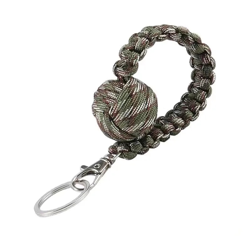 

Outdoor Self-Defense Umbrella Rope Keychain Monkey Fist Steel Ball Chain Outdoor Safety Protection Accessories Knot Steel Ball