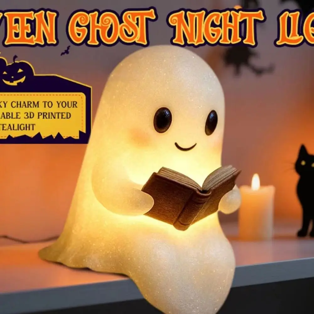 

Cute Ghost Design Ghost Reading Lamp Resin Ornaments Luminous Statue LED Night Light Reading Book Sitting Ghost Desk Light