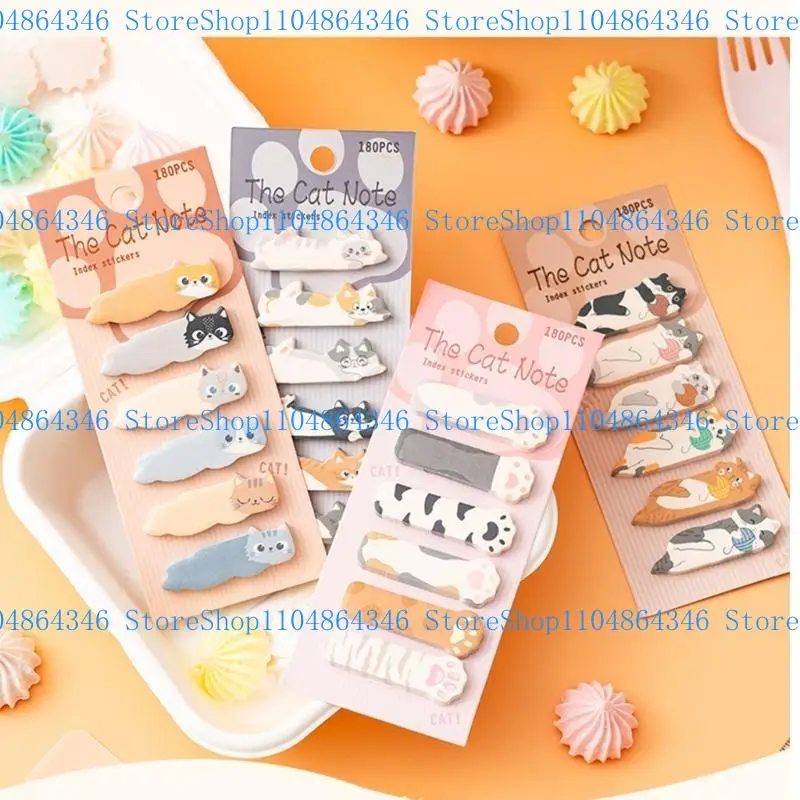 5ASD 180 카운트 새끼 고양이 노트 패드 접착제 인덱스 스티커 페이지 탭 쓰기 가능한 페이지 마커 북마크 노트북 플래너 15x45mm