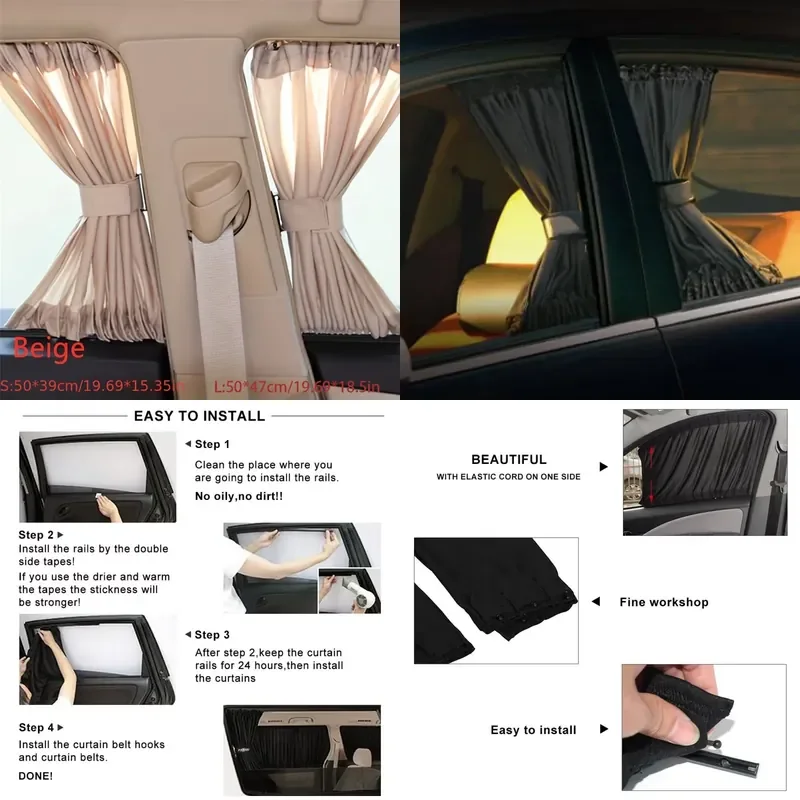 

2pcs Universal Car Sun Shade Side Window Curtain Auto Foldable Uv Protection Black Pure Cloth Sun Visor Blinds Cover