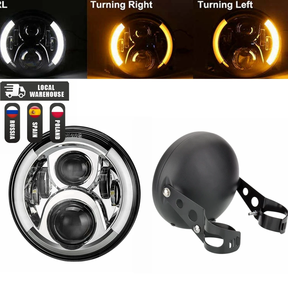 Universele 7 "Led Motorfiets Koplamp DRL H4 Koplamp Voor Honda Yamaha Suzuki Victory Kawasaki 7.5 Inch Lamp Behuizing Accessoires - afbeelding 1