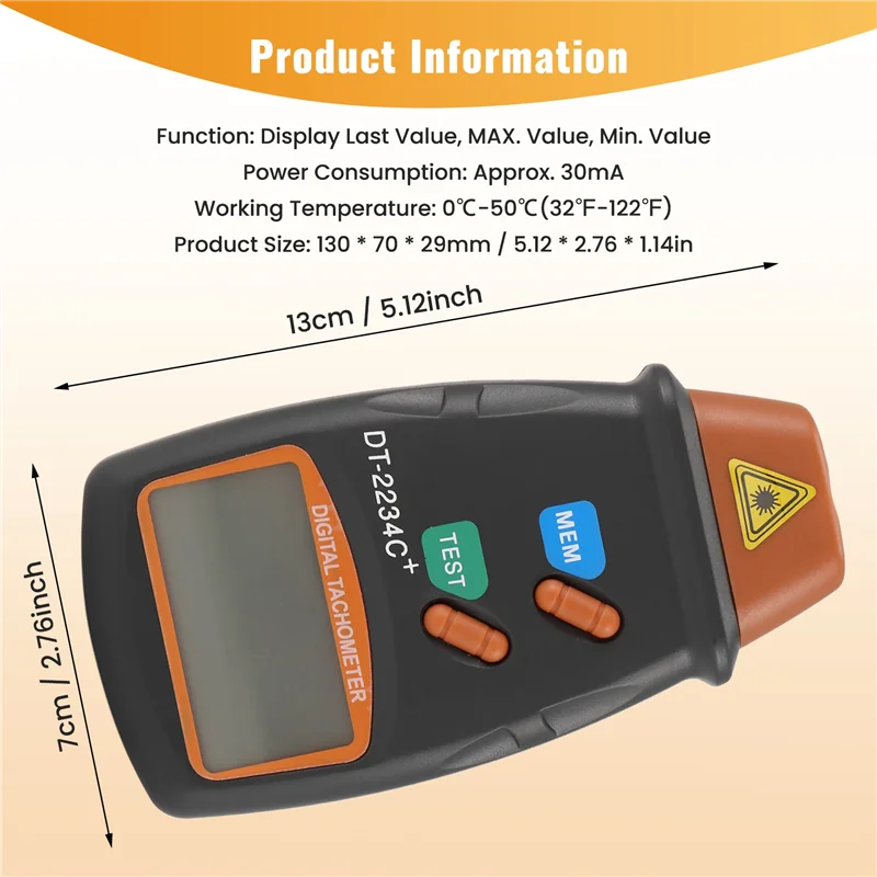 【Today-Only!】Digital Tachometer Rpm Meter Non-Contact 2.5Rpm-99999Rpm Lcd Display Speed Meter Dt2234c Tester Speed