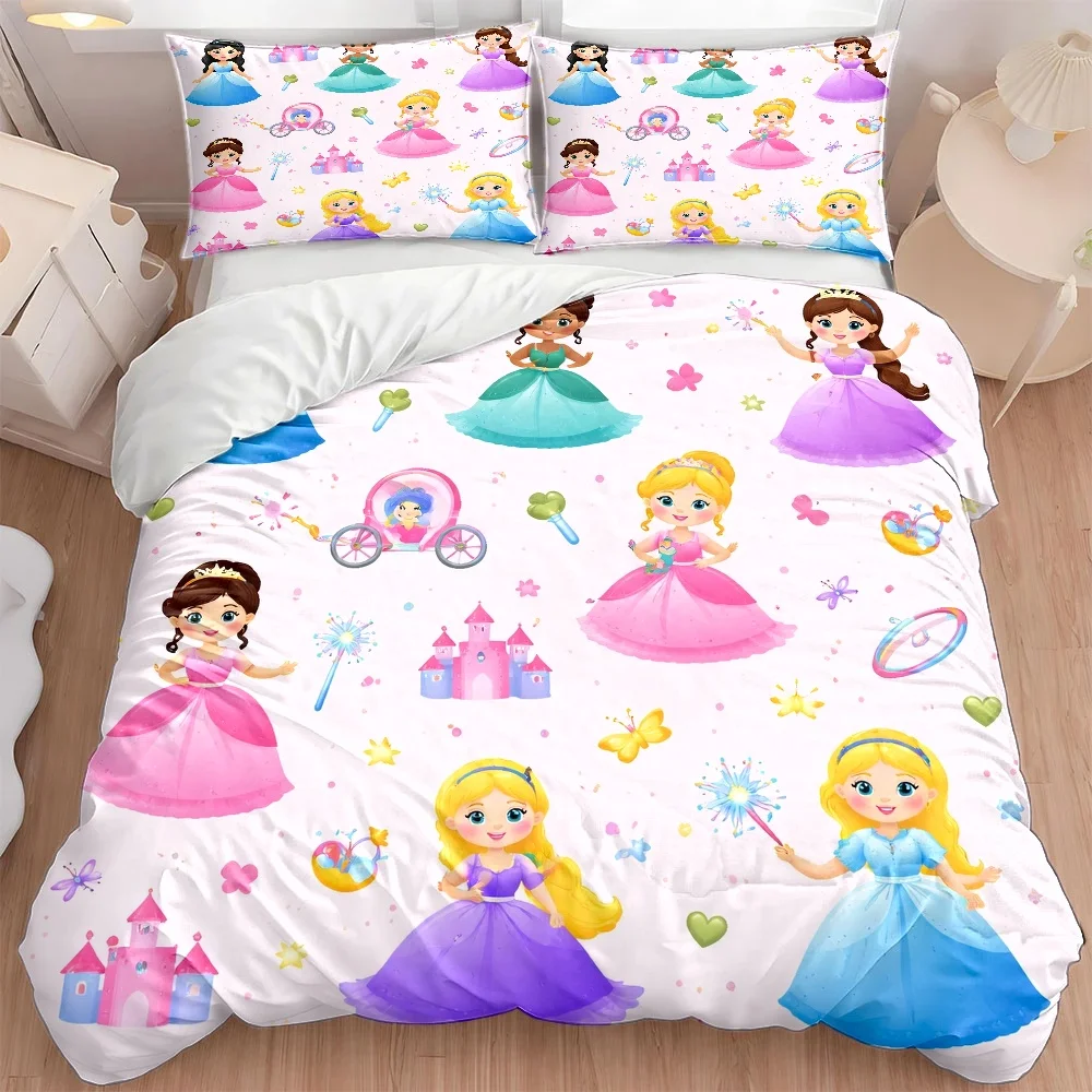 3Pc Princess Style Duvet Cover Set, Three-Piece Bed Set (1 Duvet Cover + 2 Pillowcases), Suitable for All Seasons, Machine Washable, Invisible Zipper Design, Cartoon Princess Castle Pattern, Suitable for Home, Dormitory, Master Bedroom, Guest Room, Large Double Bed Cover Set, Soft and Skin-Friendly Bedding, Dreamy Fairy Tale Style Bedding Set, Girly and Skin-Friendly Breathable Bedding, Cross-Border Bestseller, Adult-Friendly Three-Piece Duvet Cover Set, 2D Flat Print