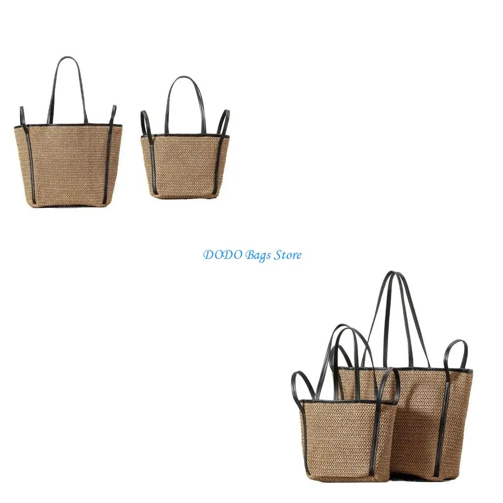 

Shoulder Bag Large Capacity Straw Bag With Zippered Closure For Family Getaways