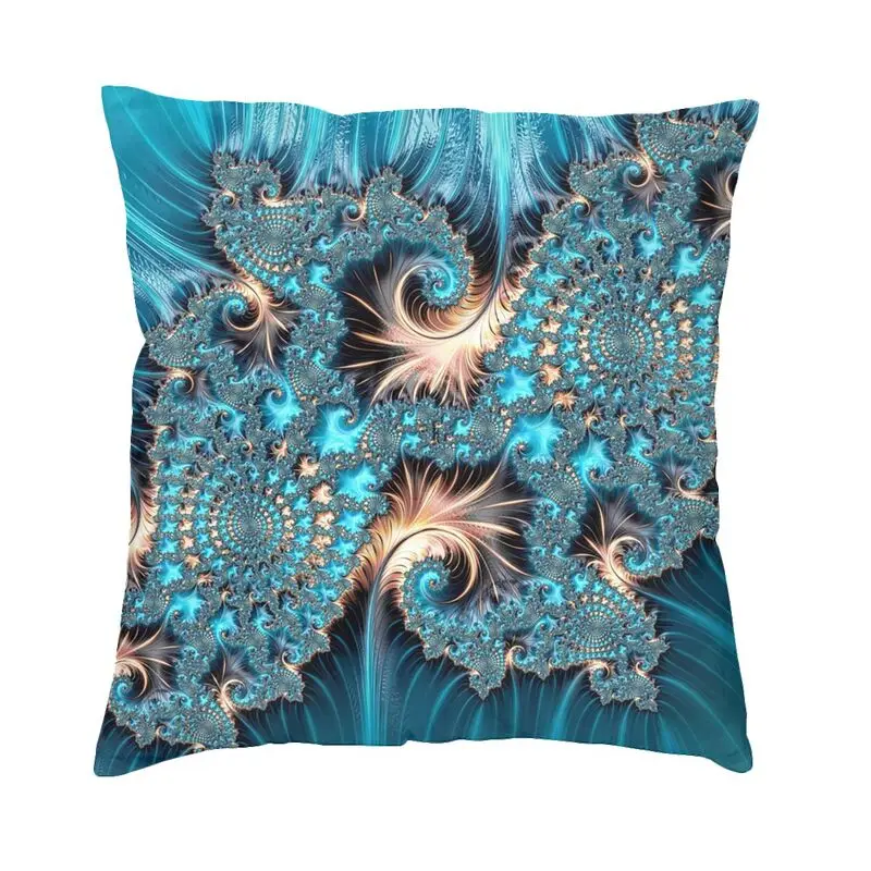 Geometric Gemstones Patterns Turquoise Square Throw Pillow Cover Decoration Elegant Copper And Teal Fractal Seven Cushion Cover