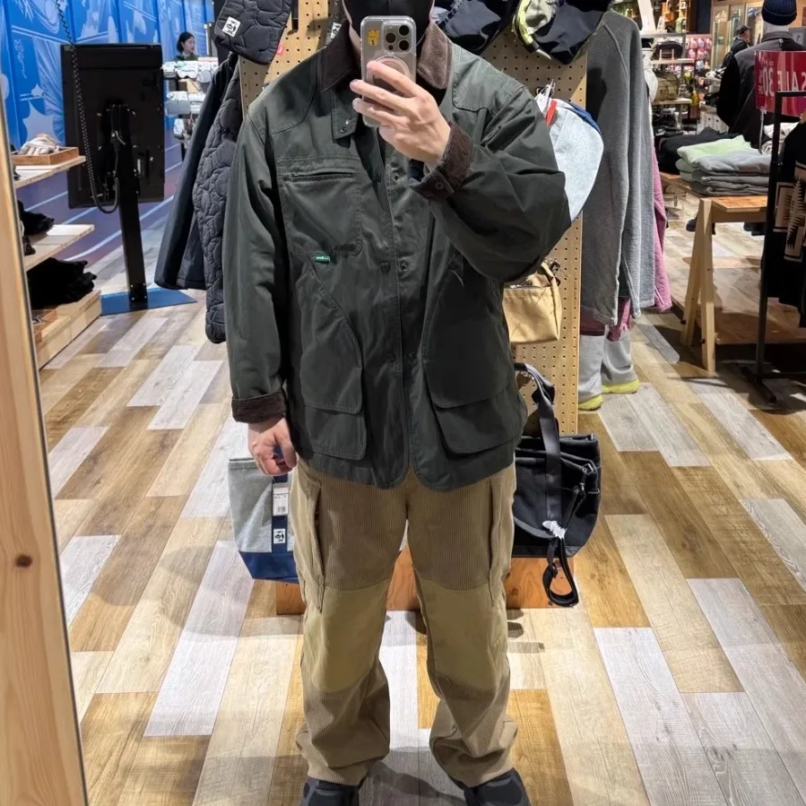 

Retro LL.Bean Windproof Waterproof Jaet for Couples Japanese Workwear Sle Multi-ket Hunting Coat Youth Faion