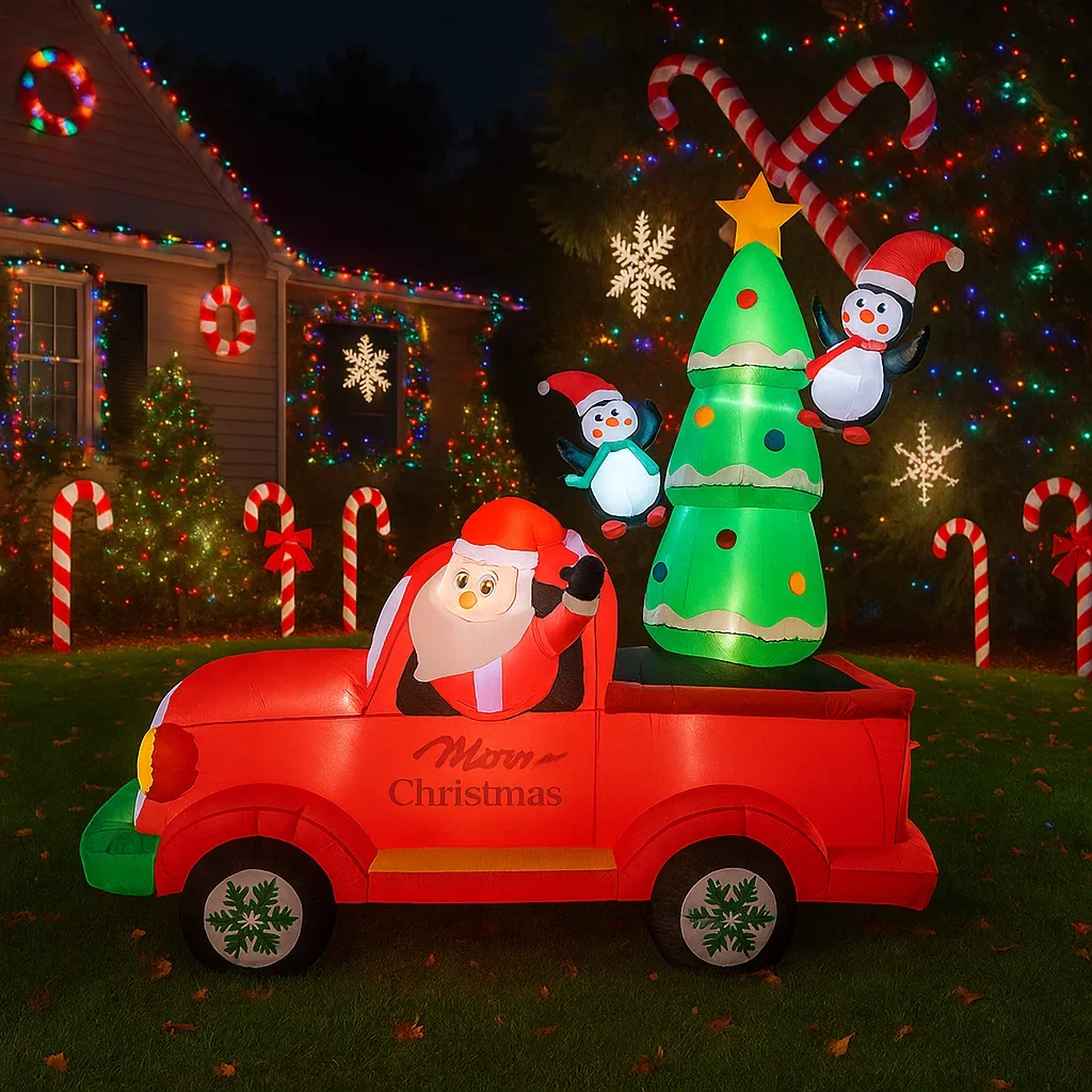 6.8FT Kerstversiering Opblaasbare Kerstman Auto Pinguïn Kerstboom Speelgoed Huis Tuin Ornamenten Met LED Decor Kerstmis