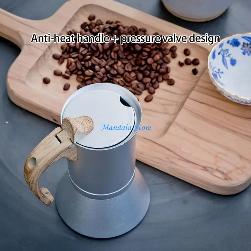 

U2JC 150ml Stovetop Mokas Pot Espresso Machine Stainless Steel Coffee Maker with Wooden Handle for Homes Kitchen Use
