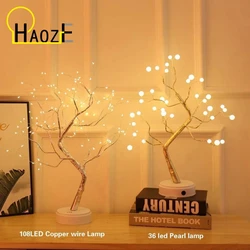 36/108 Led Night Light Table Bonsai Tree Lamp Touch Switch Copper Wire Table Lights For Bedroom  Christmas Decoration