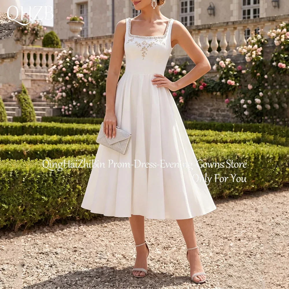 Customized New In Midi A-Line Wedding Dresses Square Neck Tea-Length A-Line Brides Dress Women Vestidos De Novias Gowns 2026