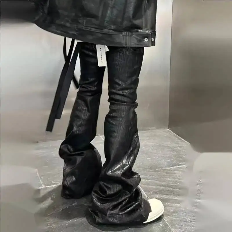 HKSH Primavera Autunno Uomo Dark RO Pantaloni in denim cerato con doppia cucitura High Street Punk Jeans elastici vintage svasati a gamba larga HK10422