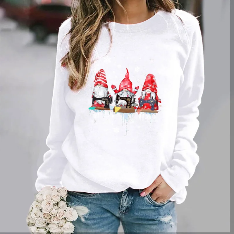 

Women's Christmas Round Neck Long Sleeve Pullover Casual Print Plus Velvet Sweatshirt Fashionable Loose Top