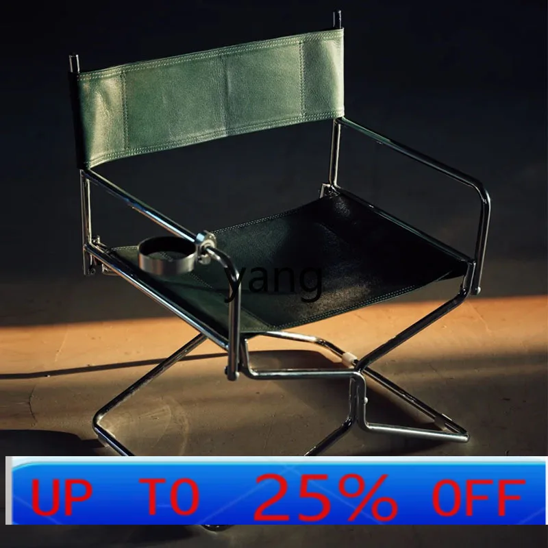 LTT outdoor camping folding chair ethnic style embroidery vegetable tanned leather home leisure chair