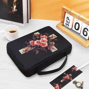 حالة الكتاب المقدس الأزهار مع مقبض وجيب للفتيات تحمل حقيبة منظم مع علامة غطاء الكتاب المقدس حالة الكتاب المقدس الكاثوليكية الفصل أفضل 6 مبيعات حقيبة الكتاب المقدس - رقم 5