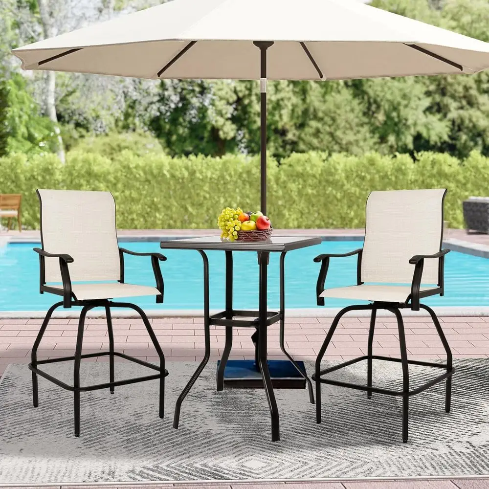 3-Piece Outdoor Swivel Bar Set with Textilene Fabric and All-Weather Stability