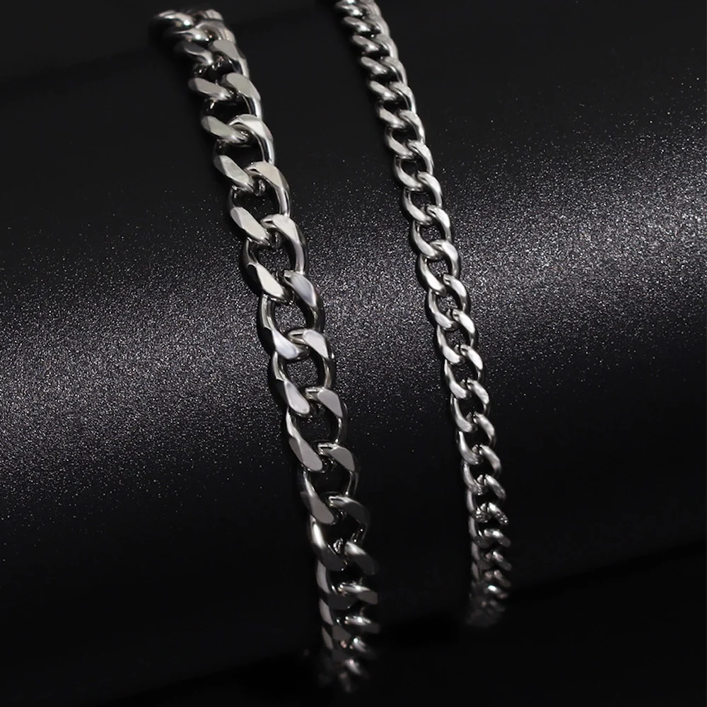 Edelstahl Kubanische Kettenarmband-Set Silberfarben Titanstahl Herrenarmband Modeschmuck Trend-Accessoires Männergeschenk – Detail 2