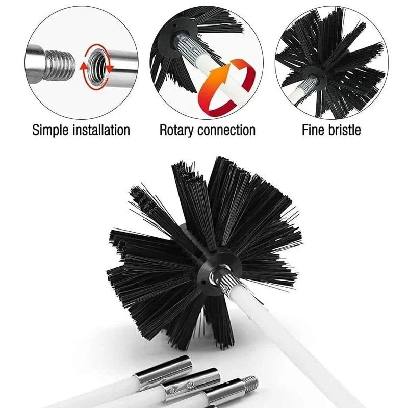 Flexible Chimney Sweep Set - Flue Cleaning Brush And Rod Kit with Soot Removal Nylon Bristle Brushes Convenient Home Maintenance