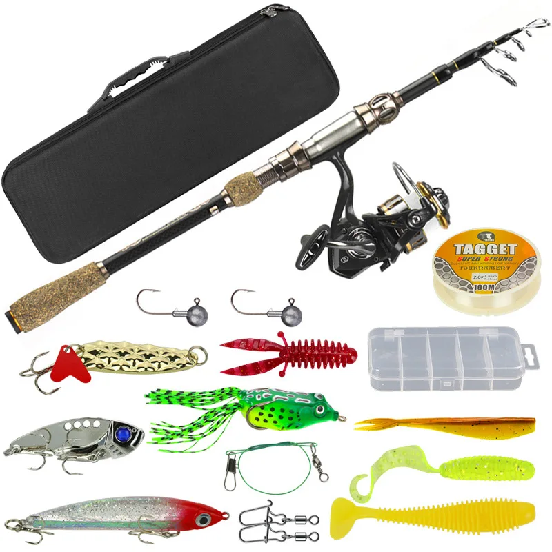 Hot Sale 2.1m  2.4m Fishing Set Combo Soft Baits Hard Lures+Nylon Line+ Fishing Rod And Reel