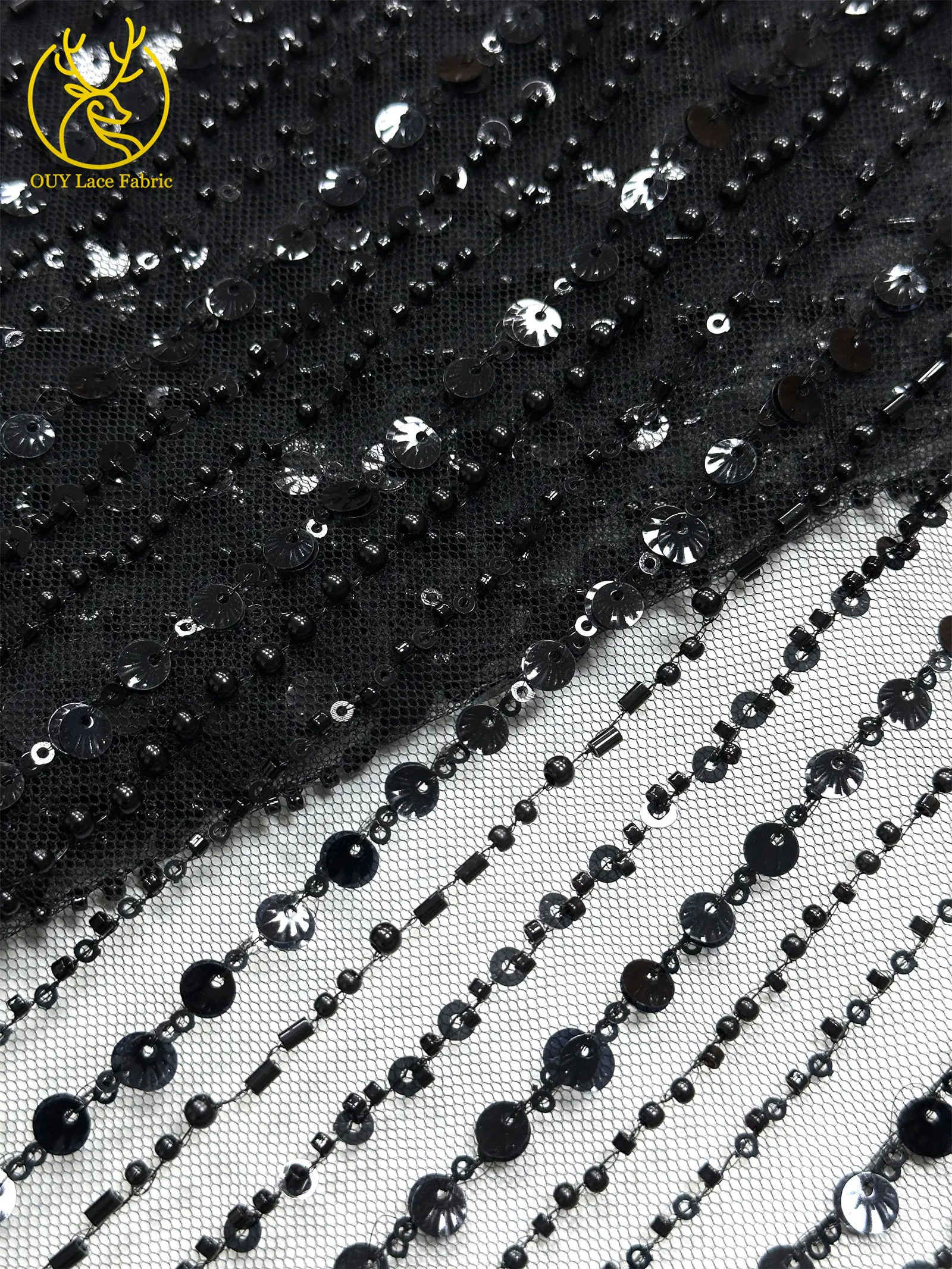 Luxuriöser afrikanischer Perlen-Mesh-Spitzenstoff 2026, französischer nigerianischer Pailletten-Tüll-Spitzenstoff für Damen, Brautkleid, Hochzeitskleid, zum Nähen – Detail 17